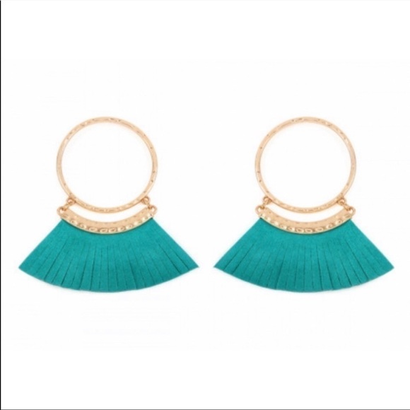 Jewelry - Nwt Turquoise Faux Leather Fringe Earrings
